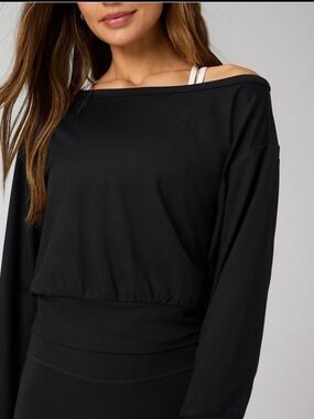Fabletics Black Off-Shoulder Long Sleeve Pullover XXL NWT